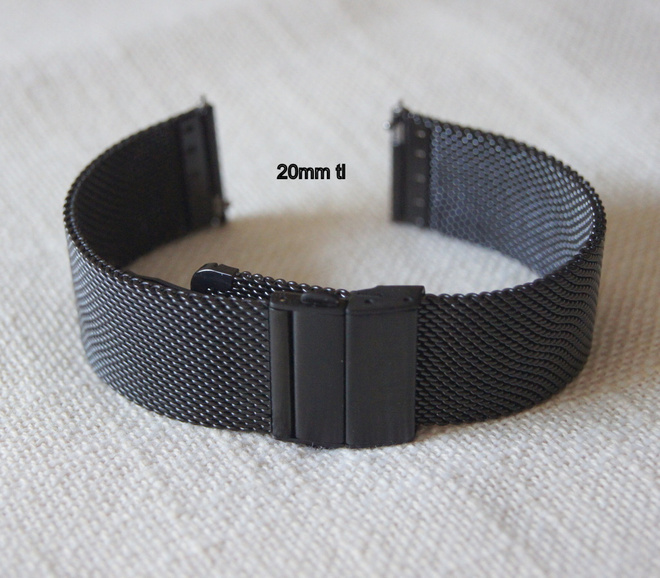 Musta 20mm mesh ranneke taittolukolla