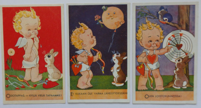 3 kpl Postikortteja, Arnold Tilgmann Amor sarja