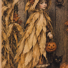 Halloween tyttö ovella, karkki vai kepponen - pikkukuva 1