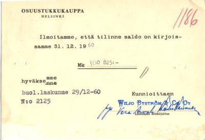 FIRMAKORTTI OULU WILJO BYSTRÖM