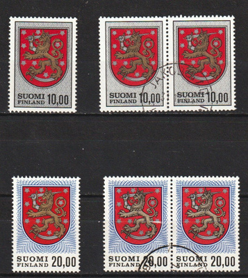 1974-78 10 ja 20mk Leijona-merkit leimattuna ja **