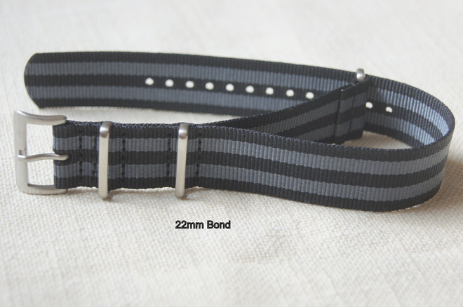 NATO  Bond 22 mm musta/harmaa ranneke - tikattu