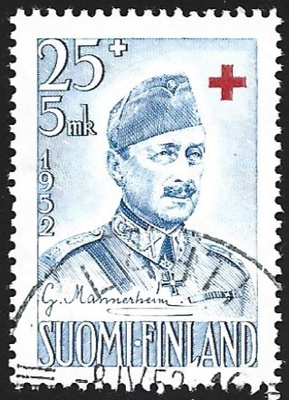 1952 Punainen Risti Mannerheim 25 + 5 mk leimattu LaPe 409