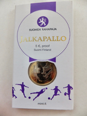 Suomi 5 Euro 2016 Jalkapallo PROOF Alkup Pakkaus