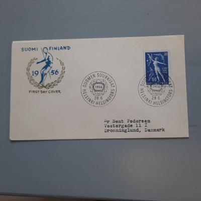 FDC Suomi 1956 Suurkisat EL, teemakuori Tanskaan
