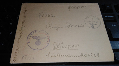 Natsi postia Kuopio 1943 Sensuuri Kotka leimat 26/9