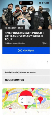 FIVE FINGER DEATH PUNCH etuosa permantolippu 22.2.2027
