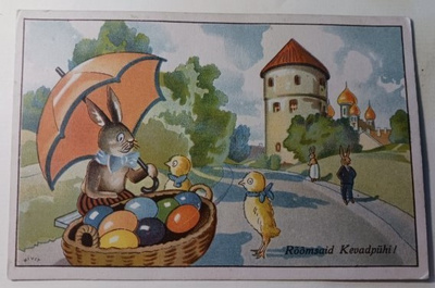 Kivit: Puputäti myy munia, tiput ihmettelevät, eestil. 1934