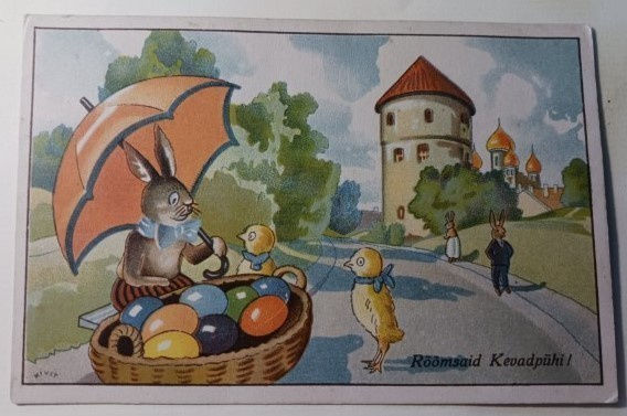 Kivit: Puputäti myy munia, tiput ihmettelevät, eestil. 1934