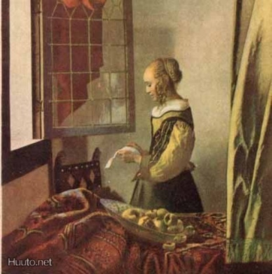 NAINEN / Tyttö ja korkkiruuvikiharat - avoin ikkuna. 1900-l.