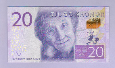 Ruotsi 20 Kronor v.2014 UNC P-69a (Astrid Lindgren)