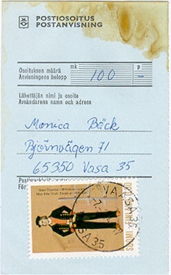 1972 50p pohjalainen kansanpuku postiosoituksella