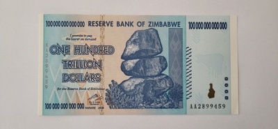 Zimbabwen 10, 20, 50 ja 100 Trillion Dollars setelit (UNC)