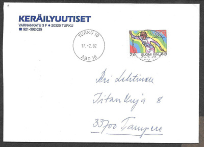 Postilähetys - Olympia 1992 (LAPE 1157) Turku 17.2.1992