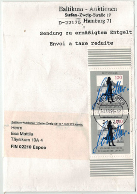 BRD Mi 1782 pari lehtikääreellä Suomeen