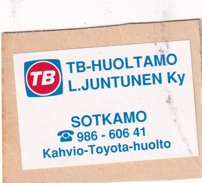 Sotkamo. TB - huoltamo L. Juntunen Ky    b429