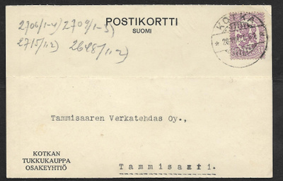 Postil. - Saarinen 0,60 (LAPE 103A) Kotka 28.8.25