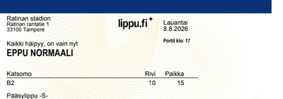 Eppu Normaali viimeinen konsertti la 8.8.2026 liput 2 kpl