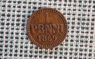 Hienokuntoinen ja harvinainen 1 penni 1869