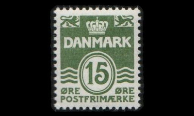Tanska 410x ** Aaltoviiva 15 öre tumm.vihr. x-paperi (1963)