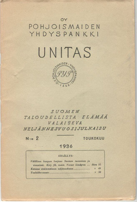 OKK obligatio UNITAS - 1936 Yhdyspankin talousjulkaisu
