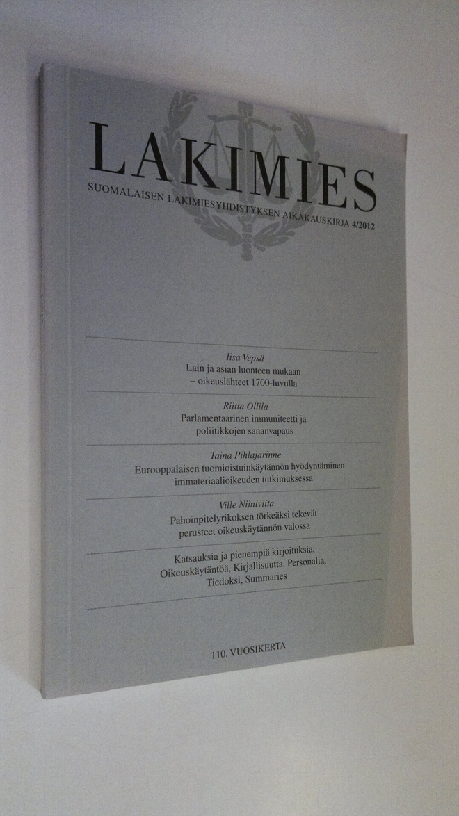 Lakimies 4/2012 : Suomalaisen lakimiesyhdistyksen aikakau...