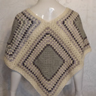 Alina´s Handmade käsin virkattu Poncho valkoinen - harmaa - pikkukuva 2