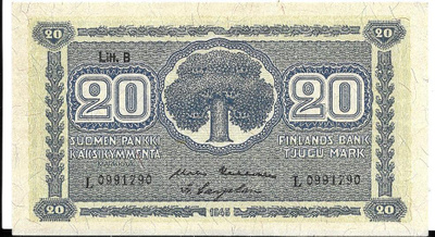 Suomi 20 markkaa 1945, Litt. B