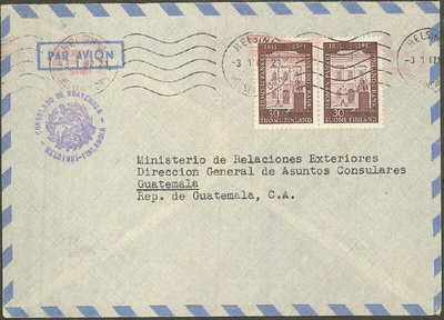 1961 Suomen pankki 2 kpl lentokirje Guatemalaan