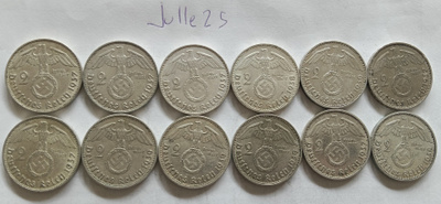 1x 2 Reichsmark 1937-39 hopeaa