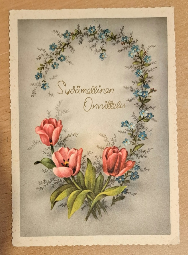 kukkakortti, tulppaanit, kulkenut 1961