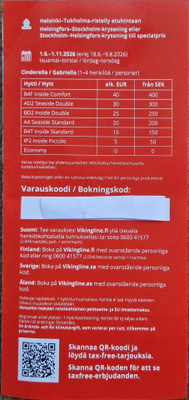 Hki-Tukholma risteily tai reittimatka 1.11.26 asti