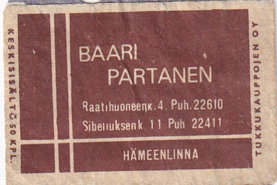 Hämeenlinna. Baari Partanen   s62