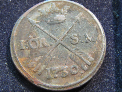1 öre 1730. Frederik I. Ruotsi-Sweden