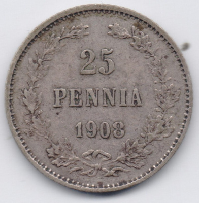 1908 25 penniä kl6