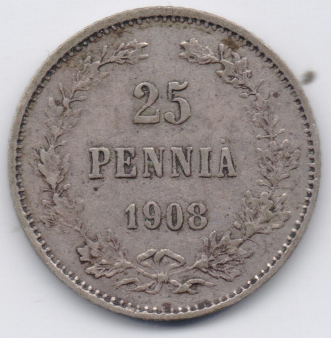 1908 25 penniä kl6
