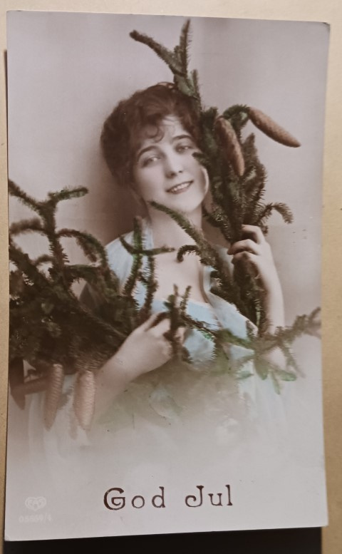 Viehättävä leidi kuusen ja käpyjen takana, p. 1921