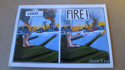 Patrick Blower: "Cease - FIRE!" - propagandapostikortti