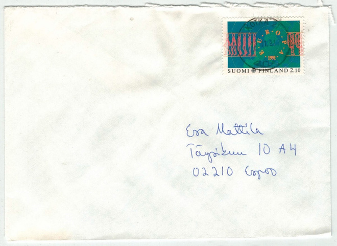 1991 Eurooppa 2,10 mk kaunisleimainen kirje