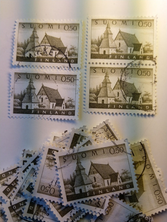 Malli 1963 Lammin kirkko oliivi postimerkki 0,50 markka