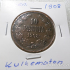 10 penniä 1908 kulkematon tasaisesti hieman patinoitunut - pikkukuva 5