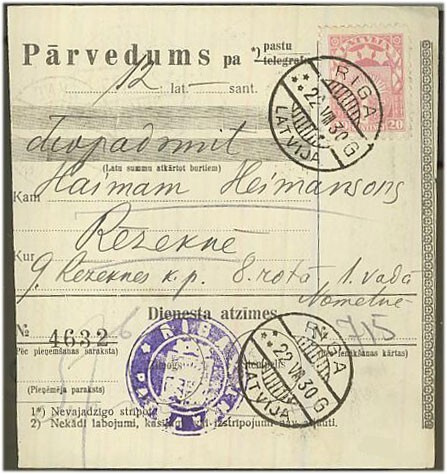 Latvia Mi 121 postiosoituksella