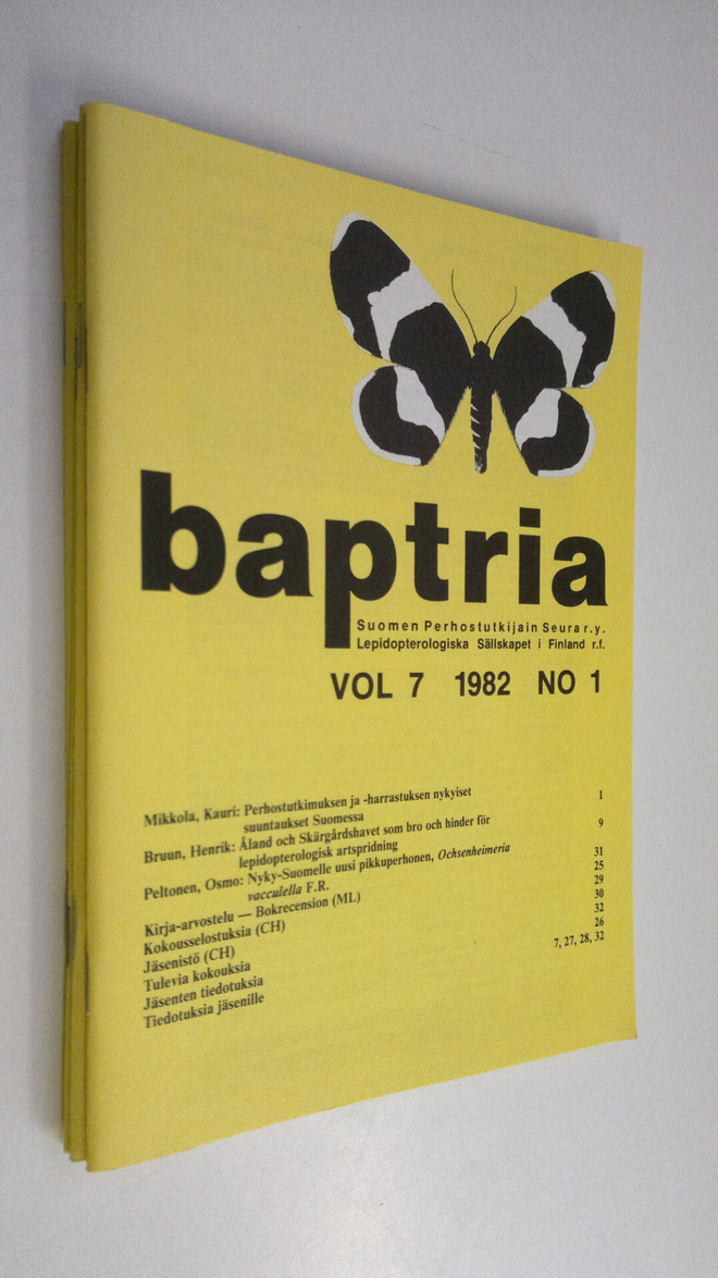 Baptria vol 7 1982 n:o 1-4 : Suomen perhostutkijain seura...