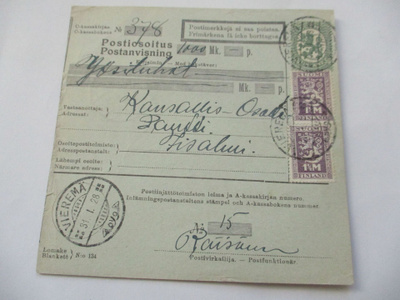 1928 Vieremä sekapostite postiosoituksella
