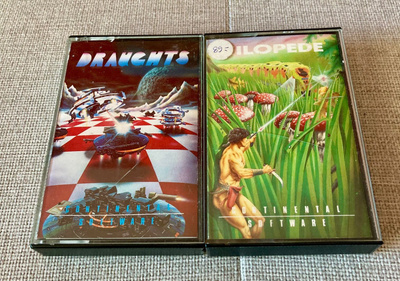 2 kpl, pelejä retro MTX Memotech C-kas.: Kilopede, Draughts