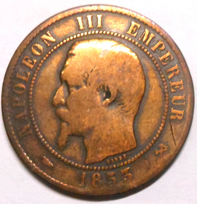 Ranska. 10 centimes 1853B.