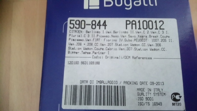 Citroen, Peugeot, Fiat Vesipumppu BUGATTI PA10012, 590-844