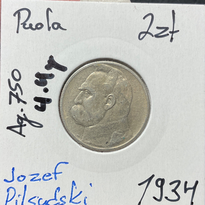 Puola 2 zlotych 1934, Ag.750, 4.4g
