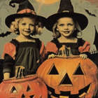 Halloween kaksi tyttöä noitahatuissaan - pikkukuva 1