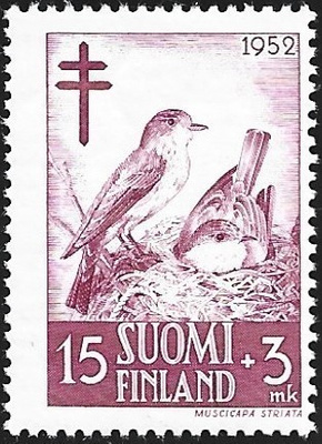 1952 TUB merkki Harmaasieppo 15 + 3 mk ** LaPe 414